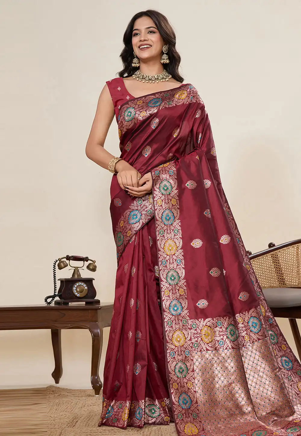 Maroon Silk Saree With Blouse 317237