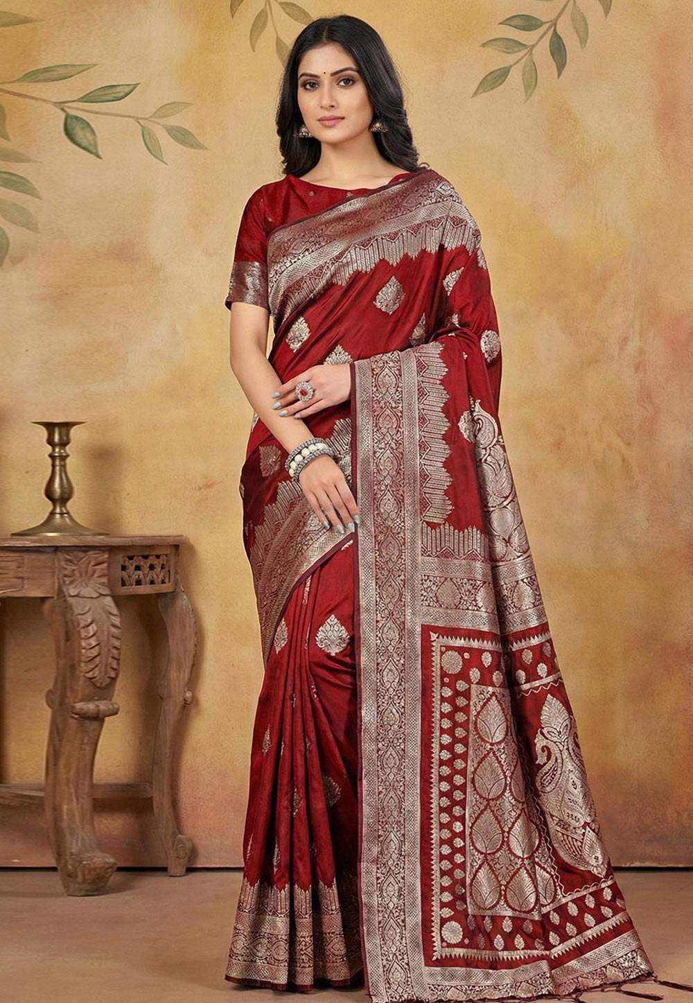 Maroon Silk Saree With Blouse 326002
