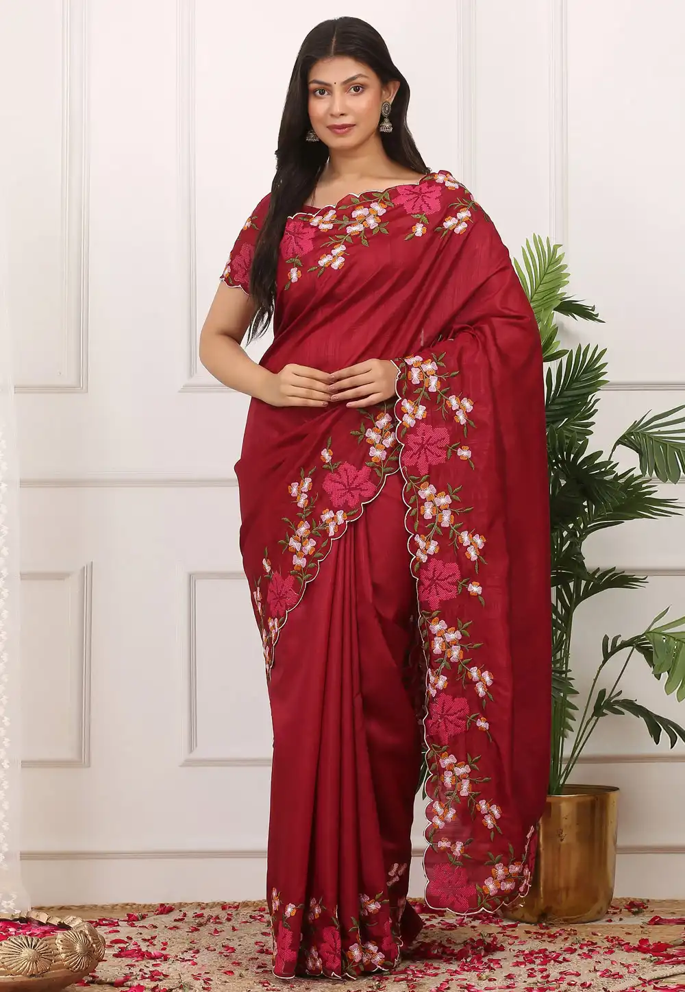Maroon Silk Saree With Blouse 328756