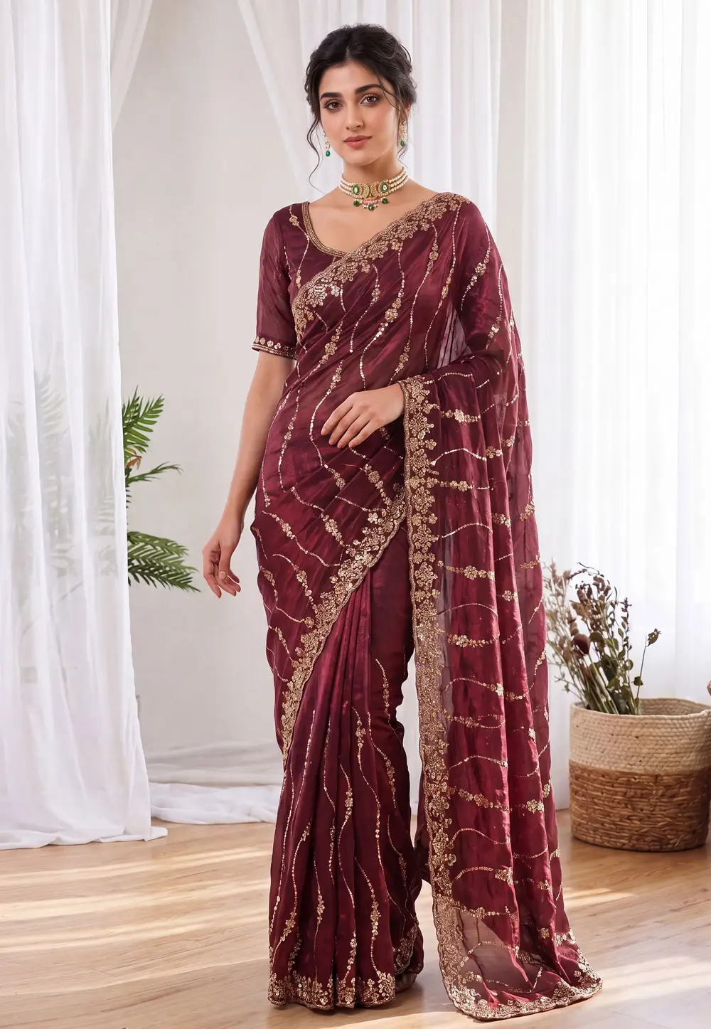 Maroon Silk Saree With Blouse 330984