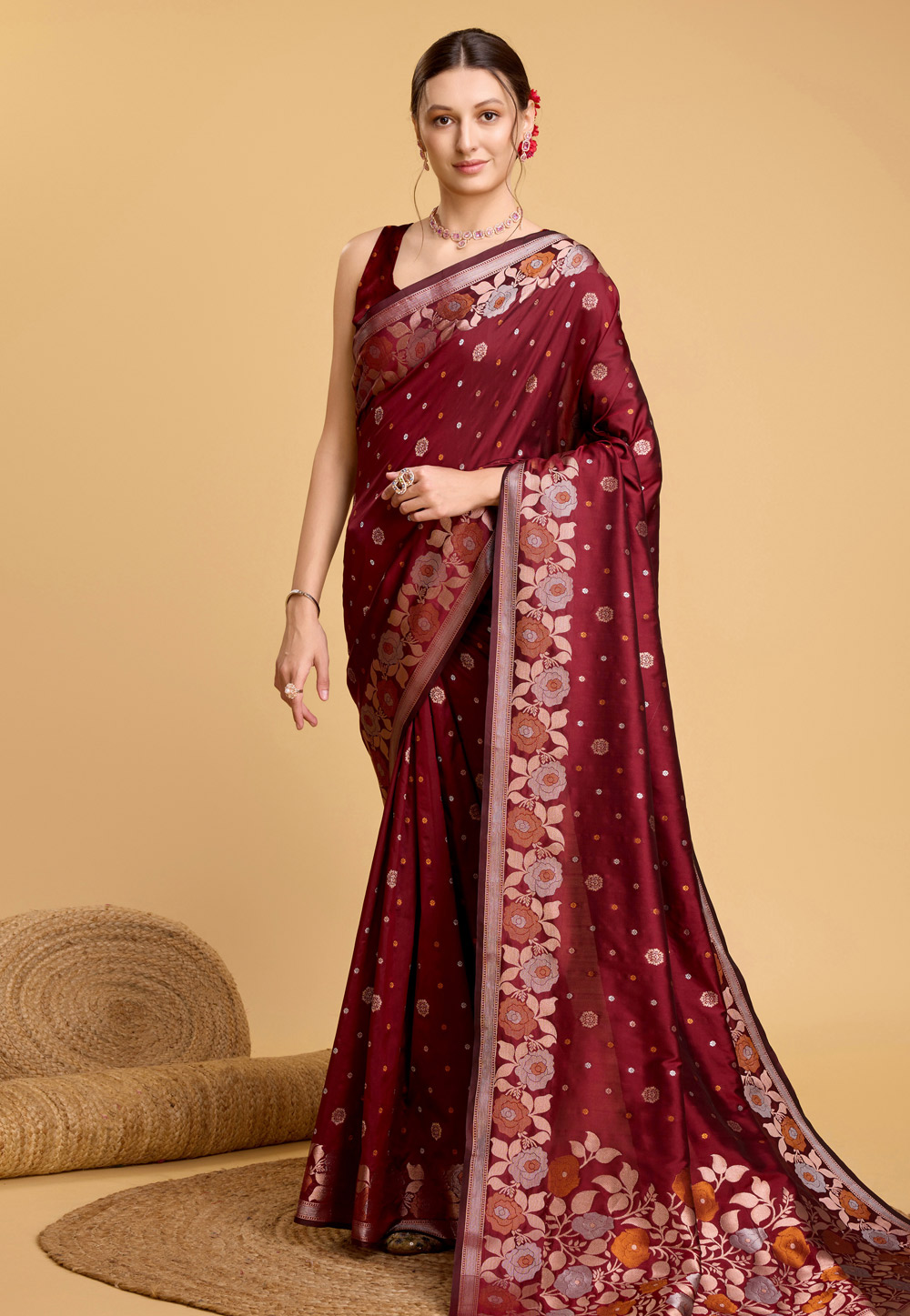 Maroon Silk Saree With Blouse 284074