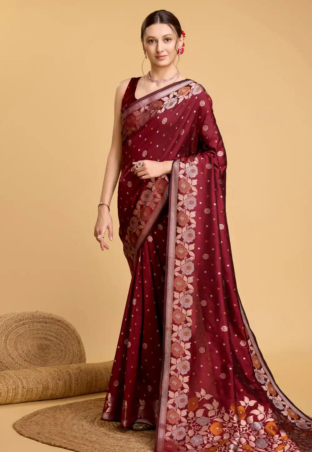 Maroon Silk Saree With Blouse 284074
