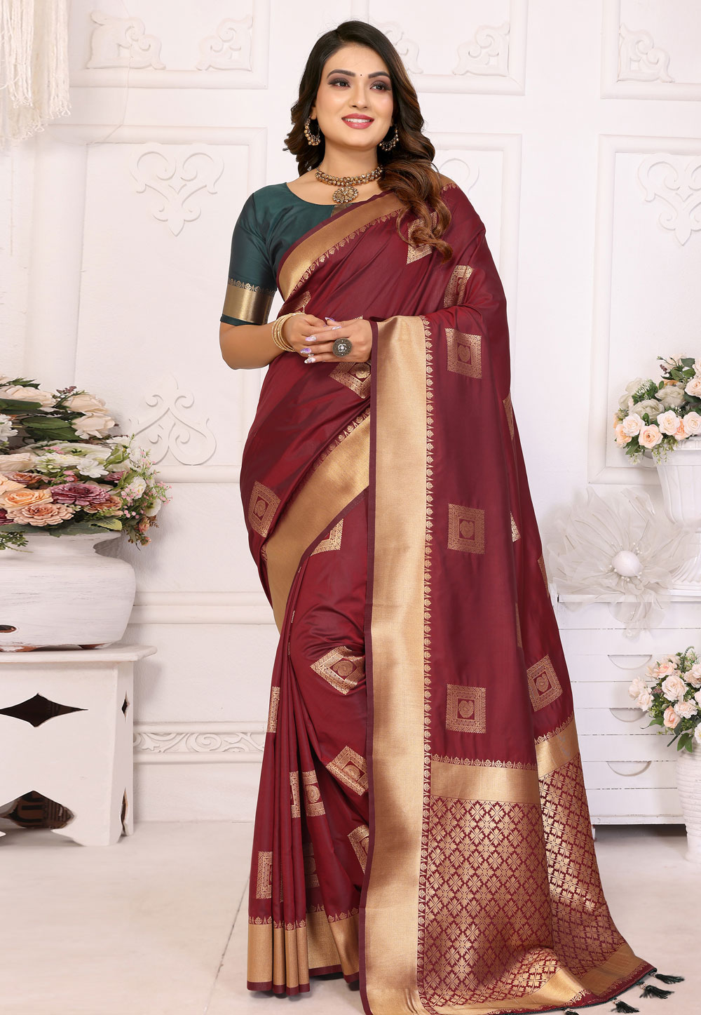 Maroon Silk Saree With Blouse 306967