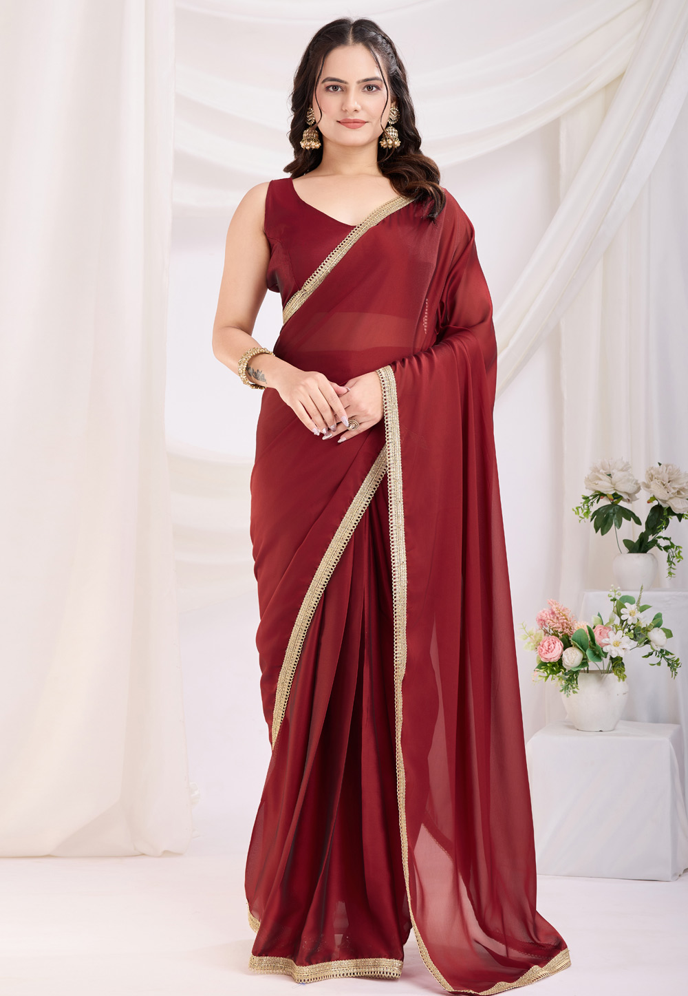 Maroon Silk Saree With Blouse 311478