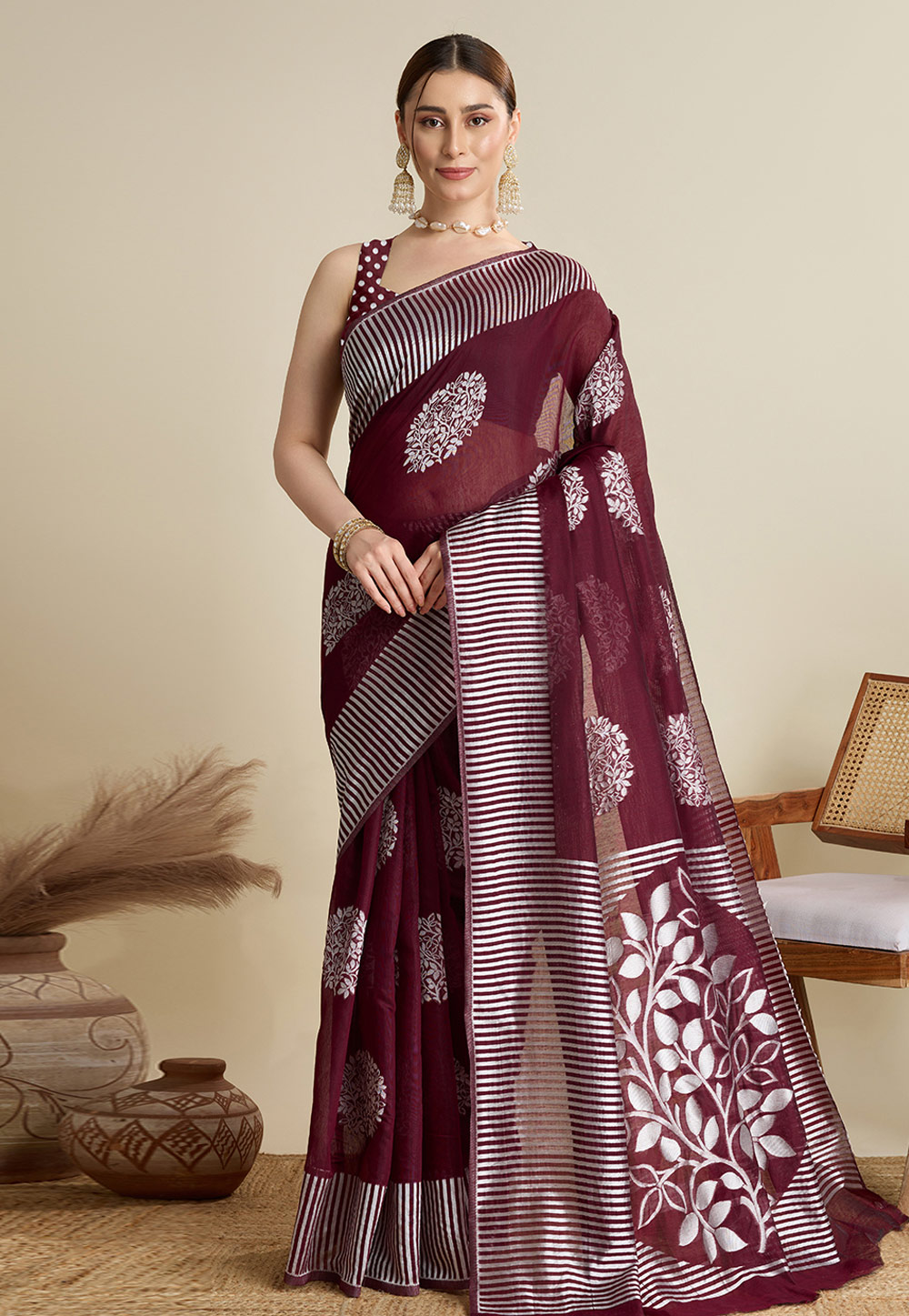 Maroon Silk Saree With Blouse 311768