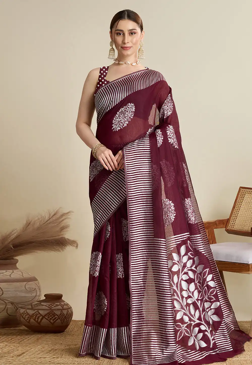 Maroon Silk Saree With Blouse 311768