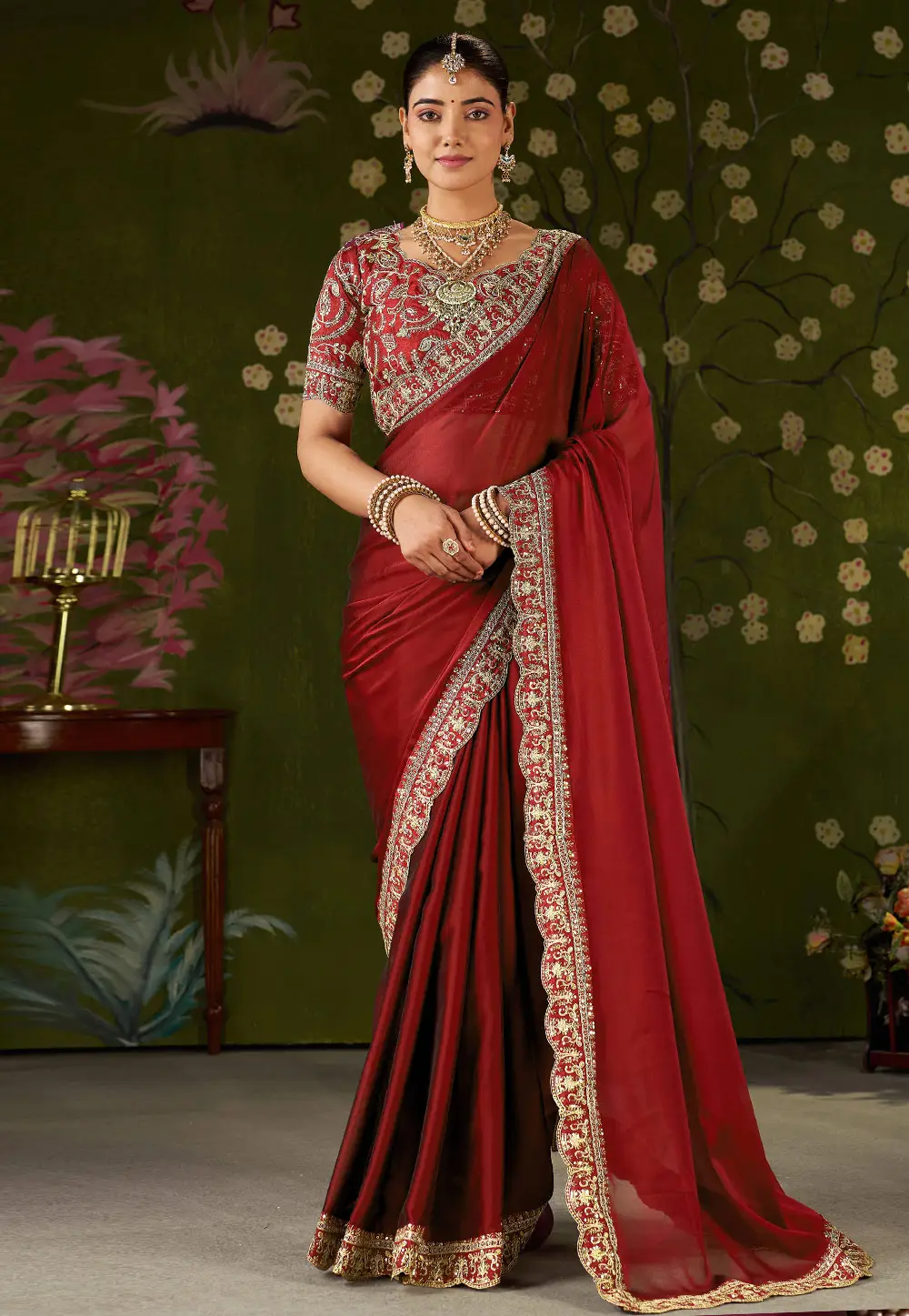 Maroon Silk Saree With Blouse 332785