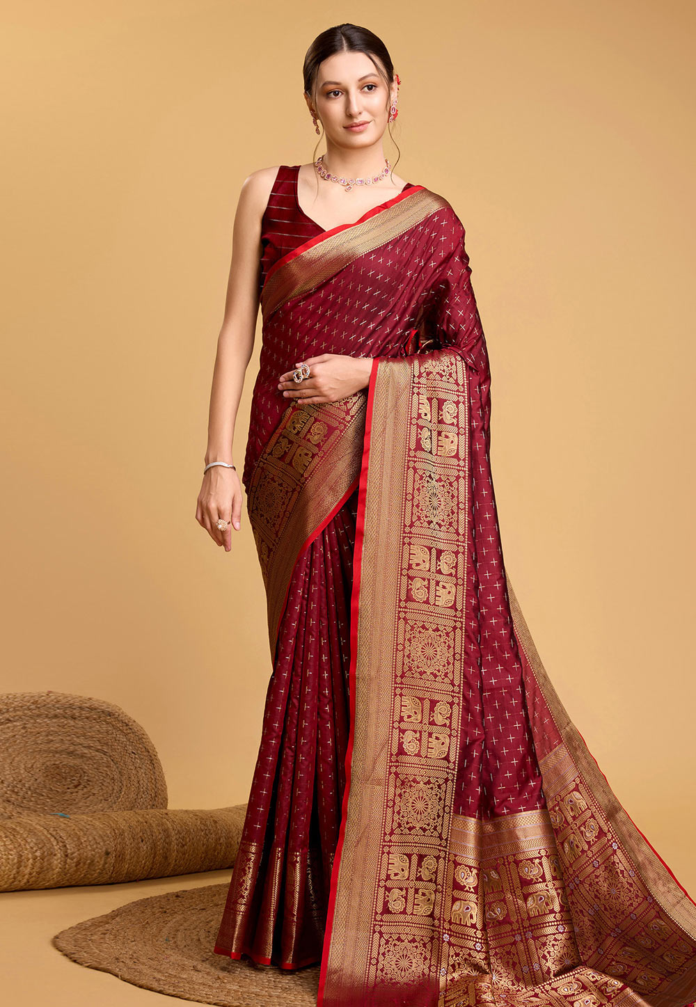 Maroon Soft Silk Saree With Blouse 284179