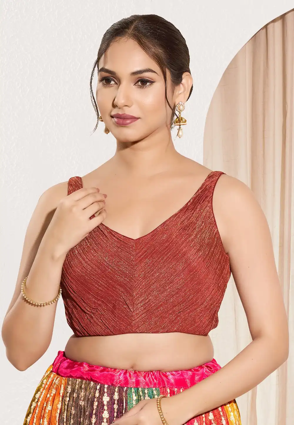 Maroon Tissue Readymade Blouse 312605