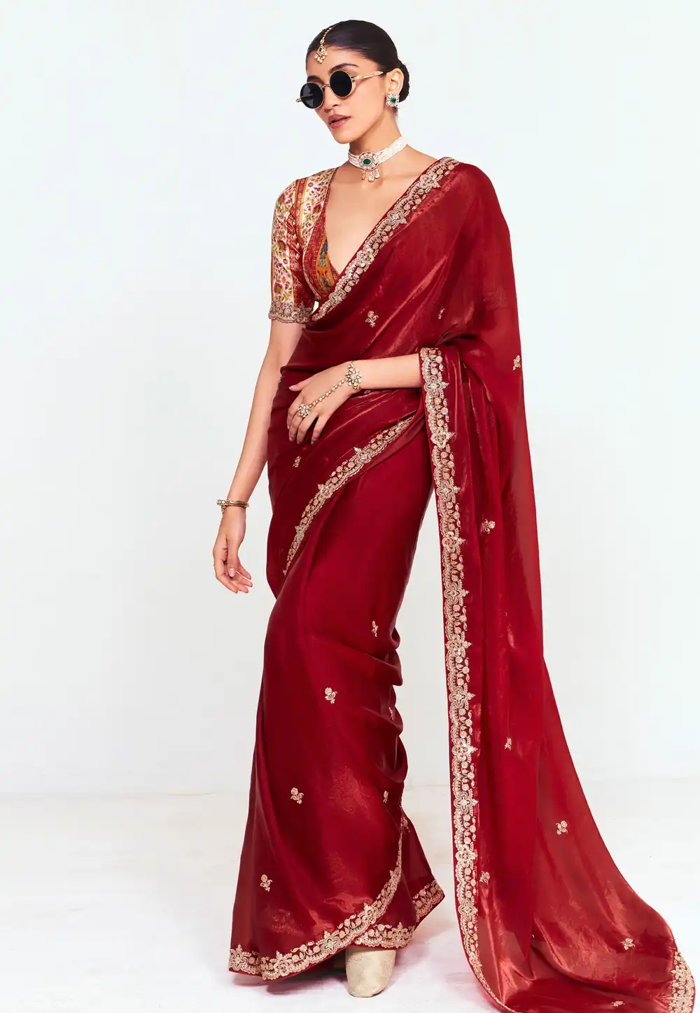 Maroon Tissue Saree With Blouse 328284