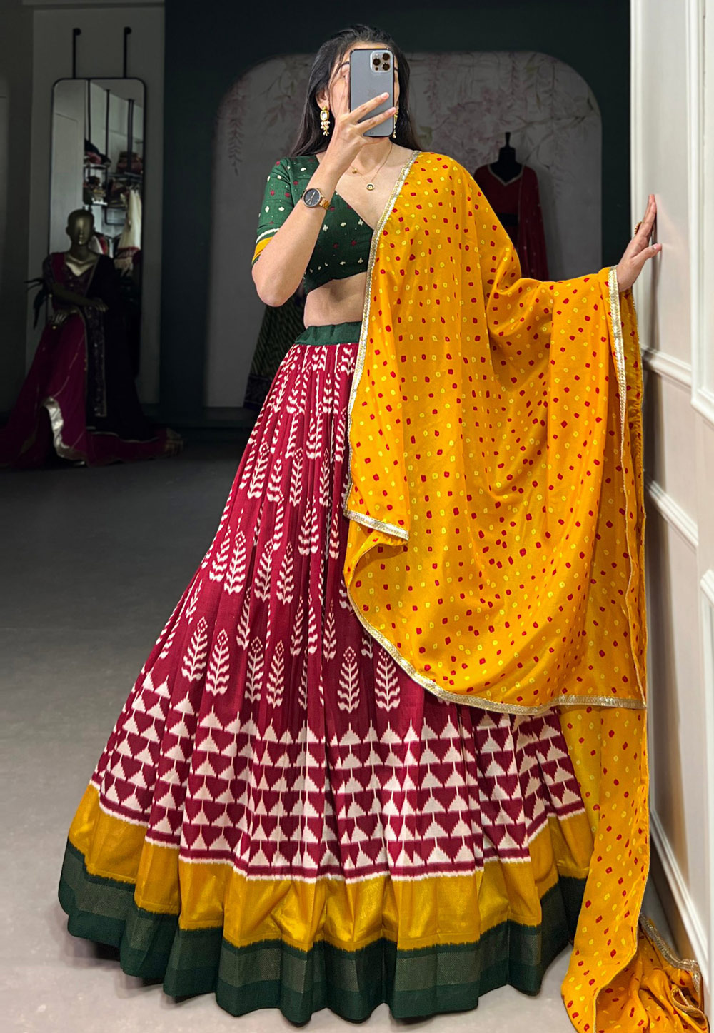 Maroon Tussar Silk Circular Lehenga Choli 308456