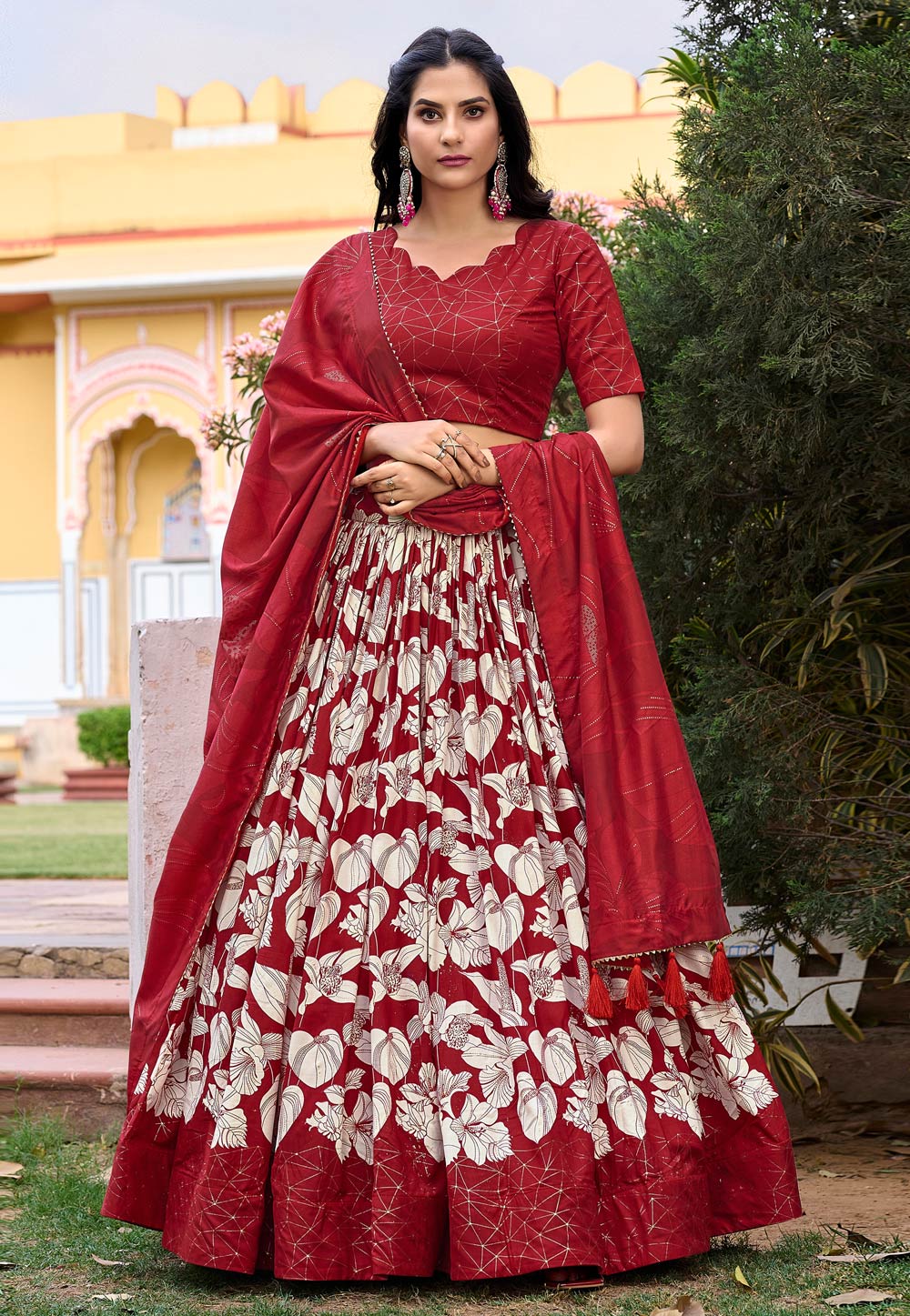 Maroon Tussar Silk Circular Lehenga Choli 287455
