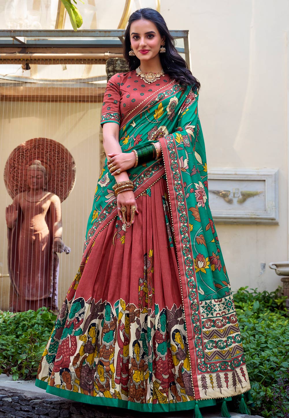 Maroon Tussar Silk Lehenga Choli 307522