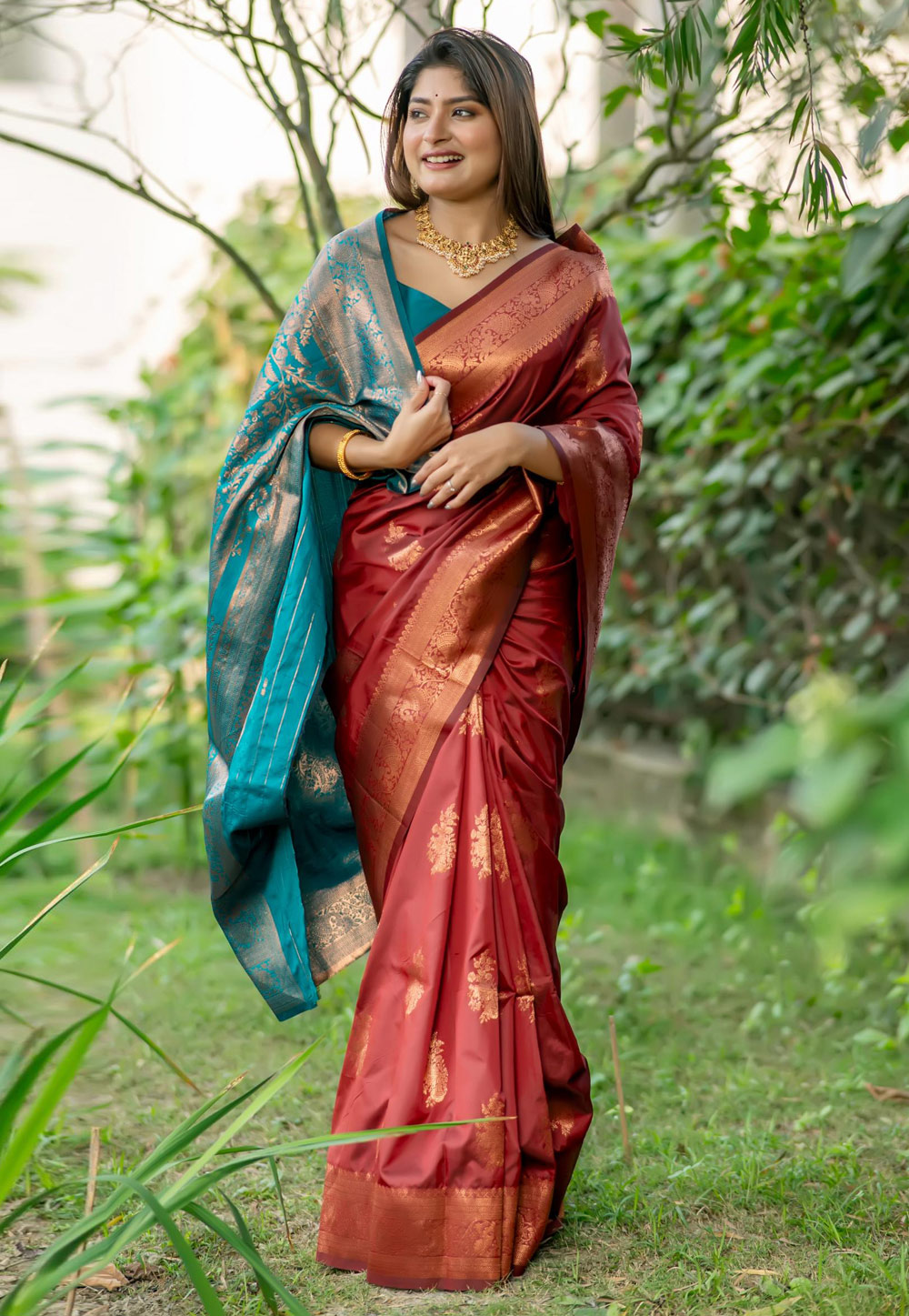 Maroon Tussar Silk Saree With Blouse 285391