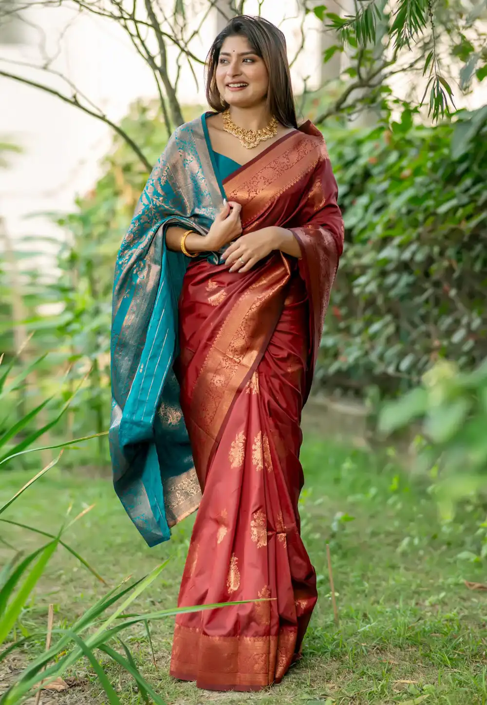 Maroon Tussar Silk Saree With Blouse 285391