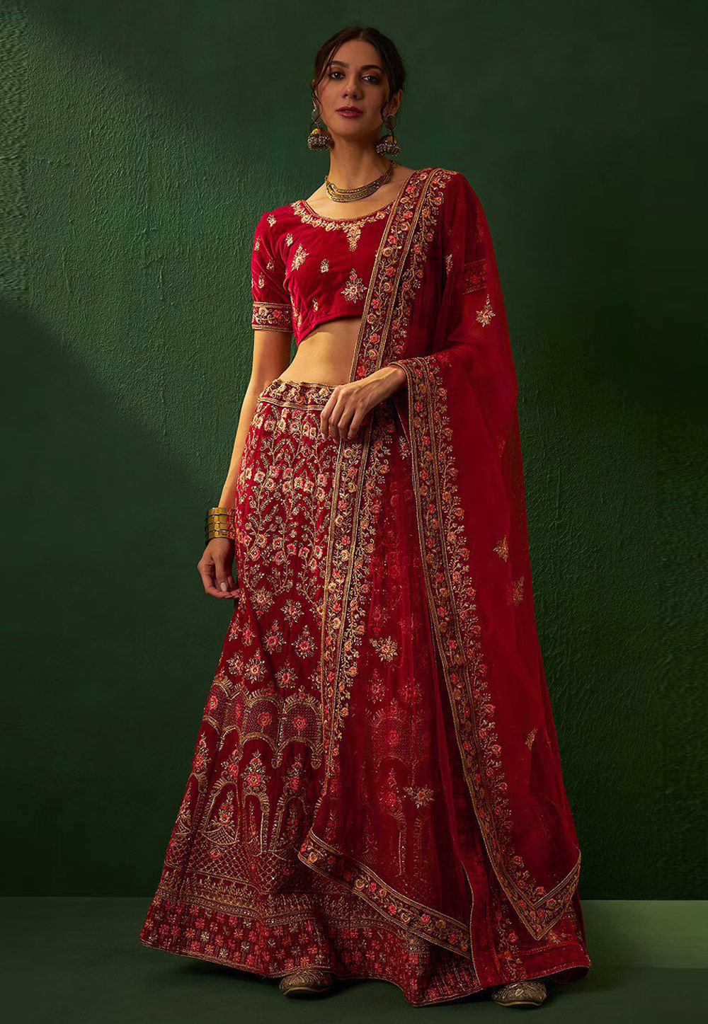 Maroon Velvet A Line Lehenga Choli 281155
