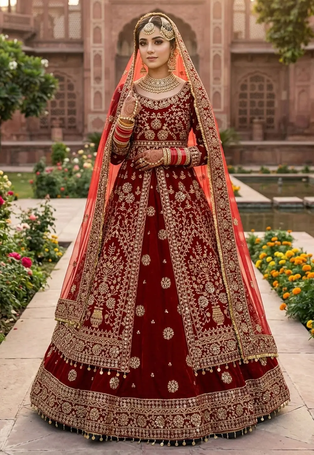 Maroon Velvet Embroidered Indo Western Lehenga Choli 332351