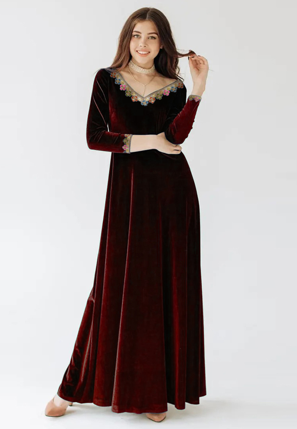 Maroon Velvet Gown 306855