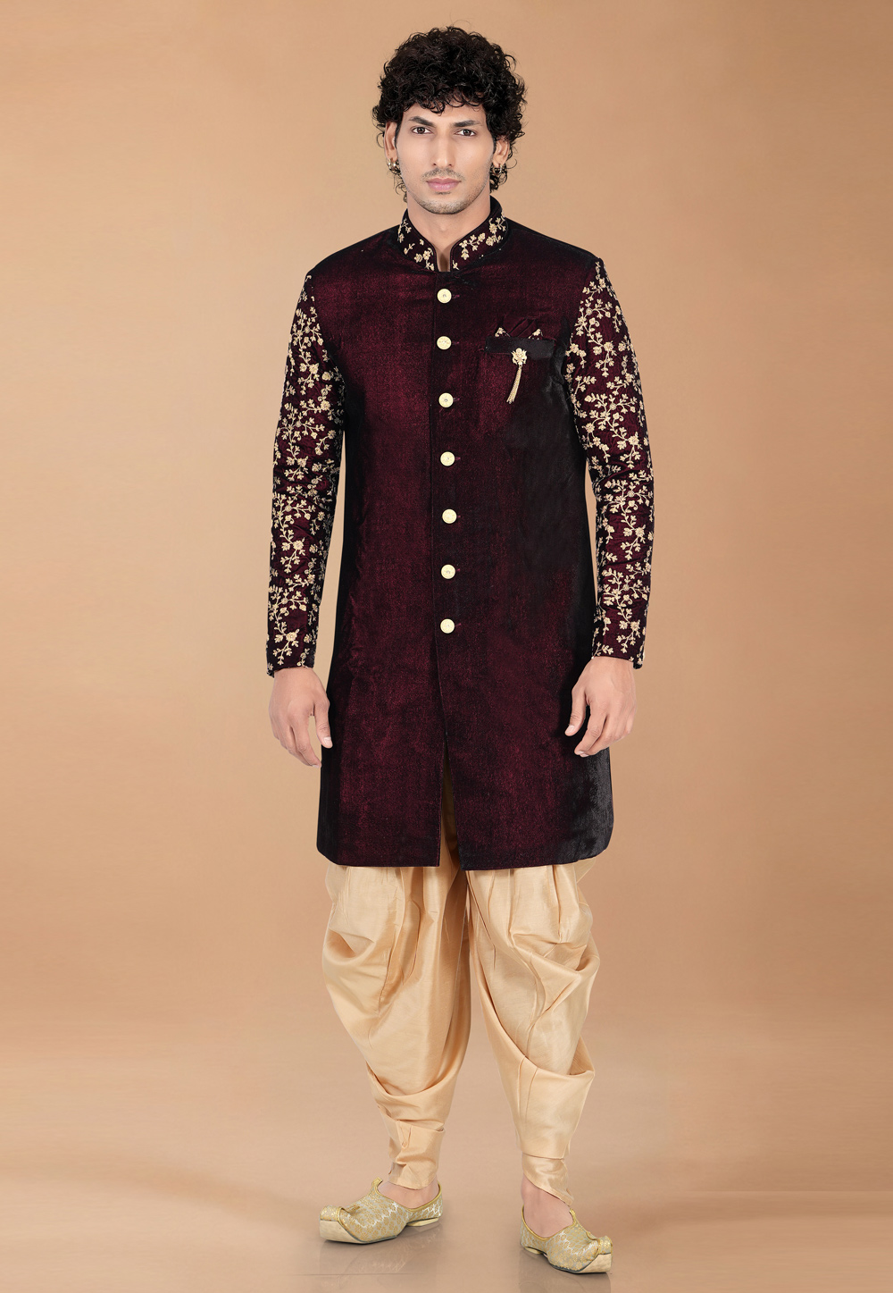 Maroon Velvet Indo Western Suit 329897