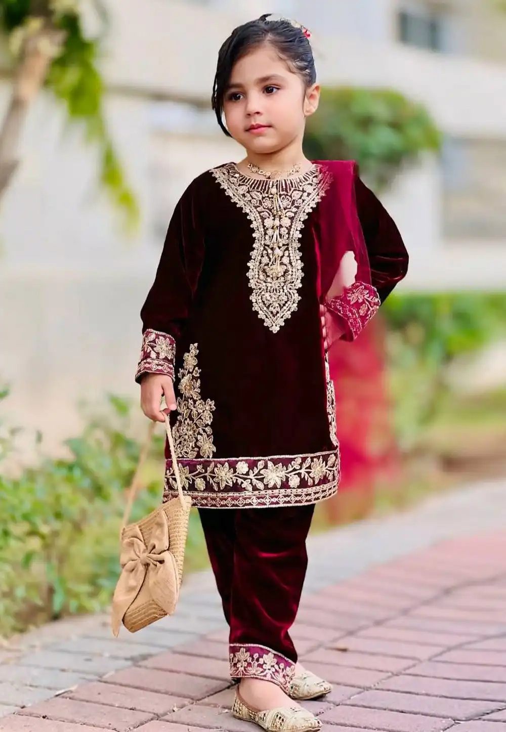 Maroon Velvet Kids Pant Style Suit 322263