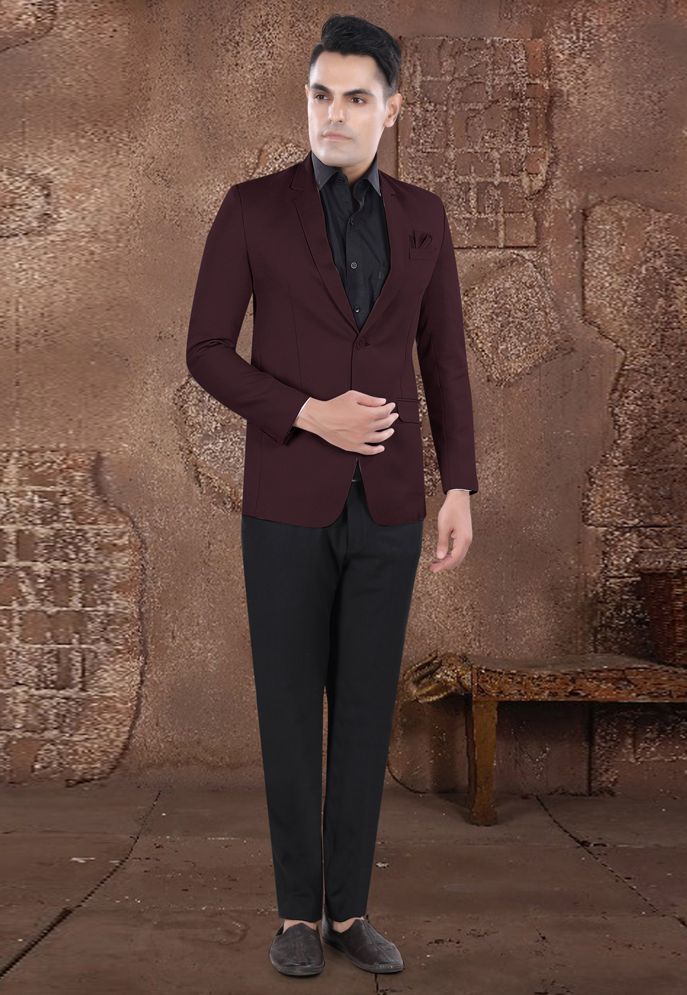 Maroon Viscose Blazer With Pant 306391