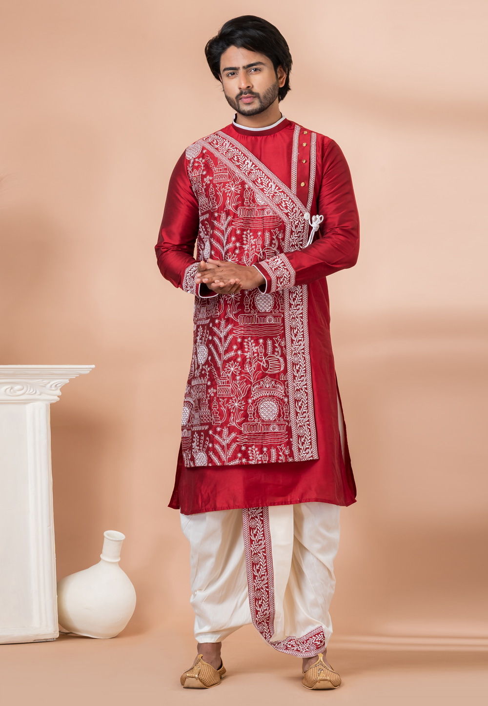 Maroon Viscose Dhoti Kurta 282518
