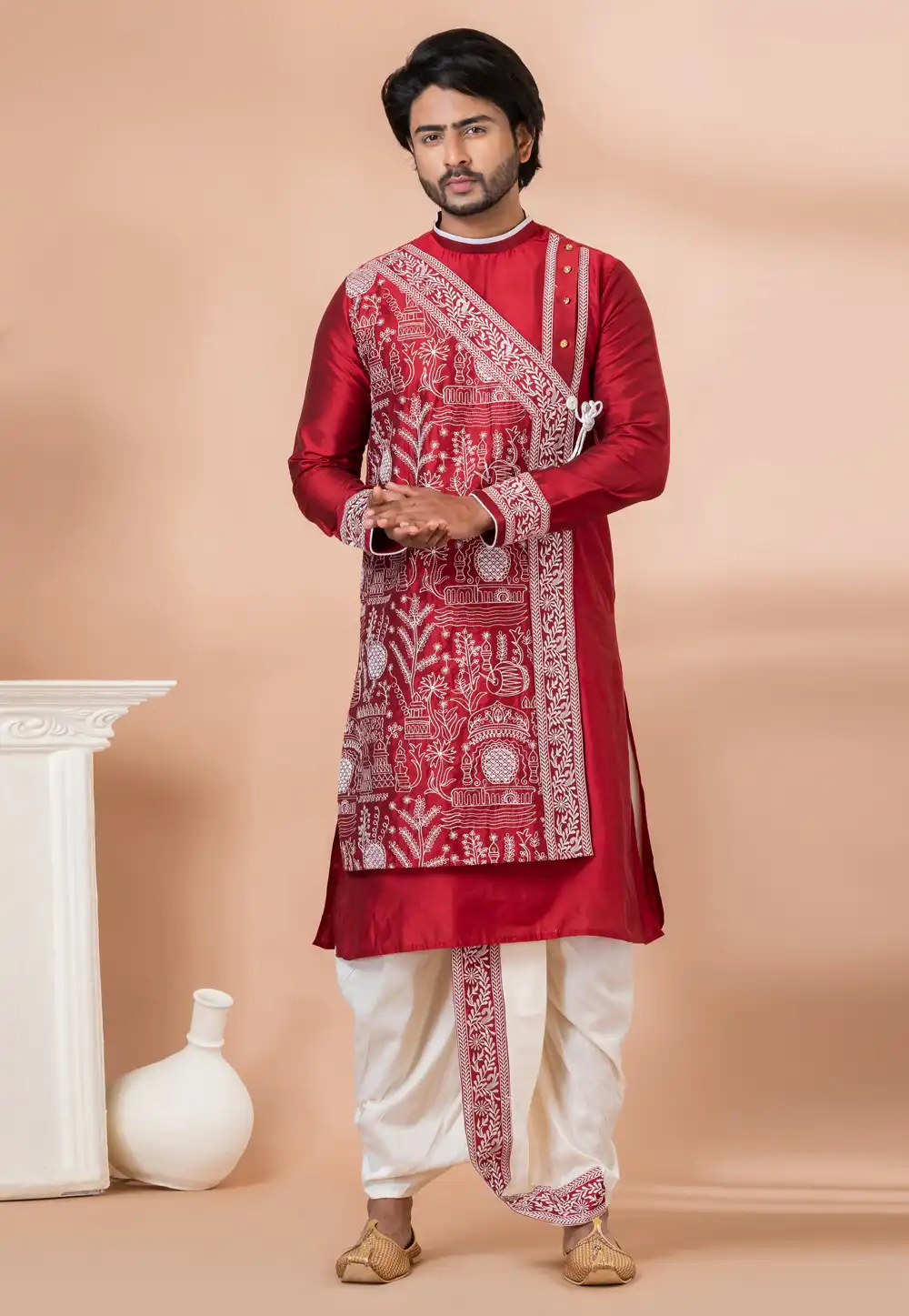 Maroon Viscose Dhoti Kurta 282518