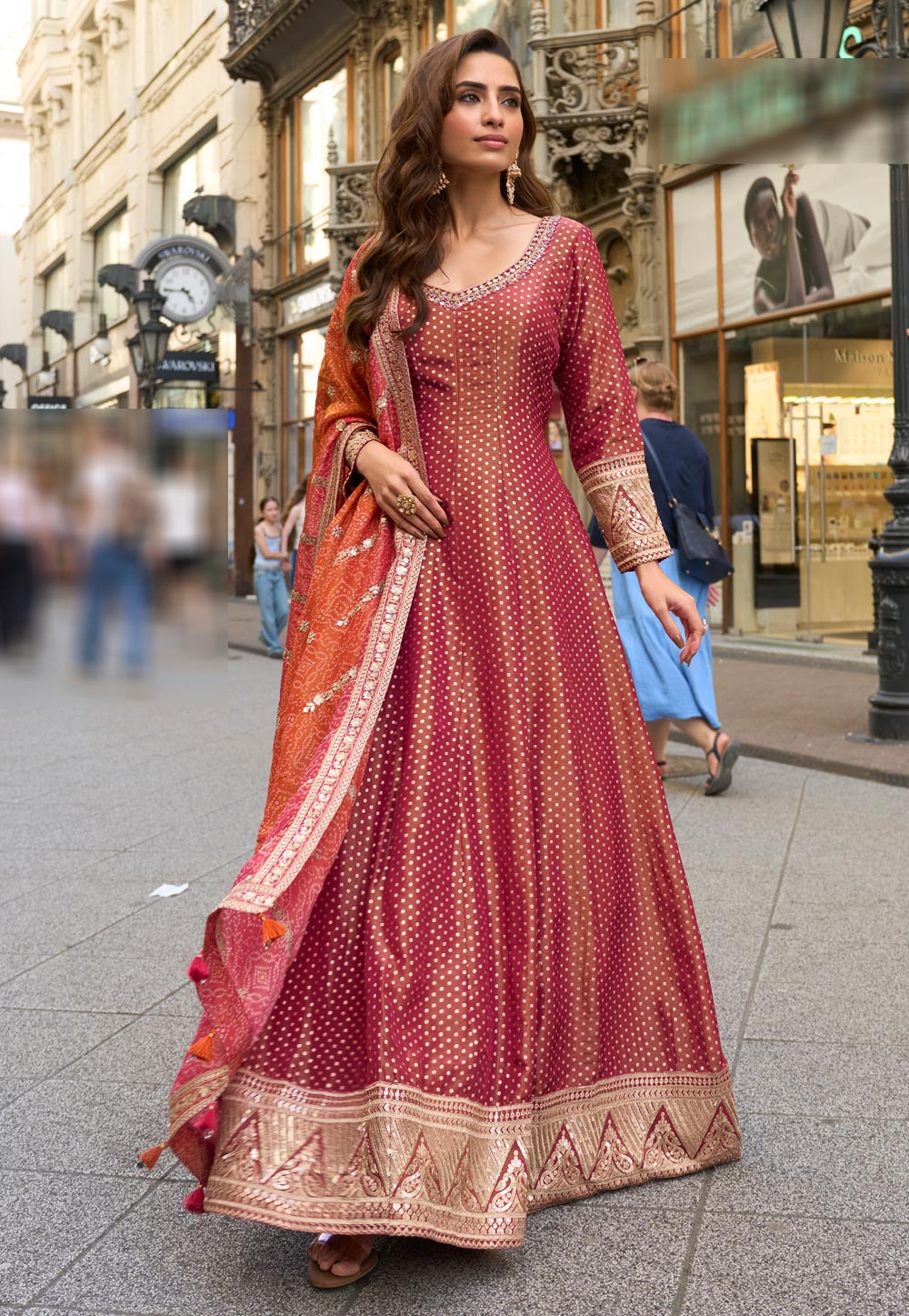 Maroon Viscose Jacquard Anarkali Suit 321439