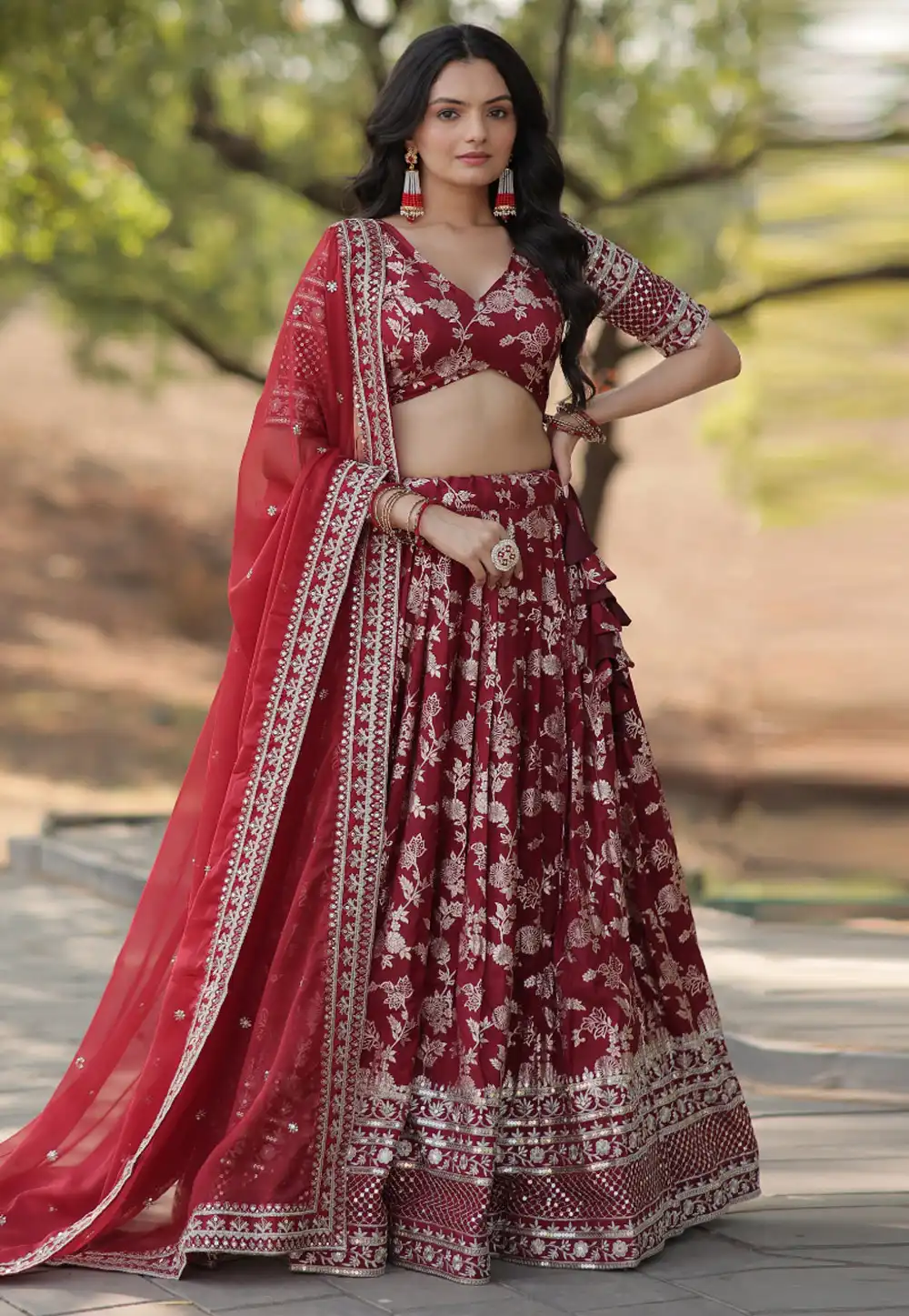 Maroon Viscose Jacquard Circular Lehenga Choli 289872