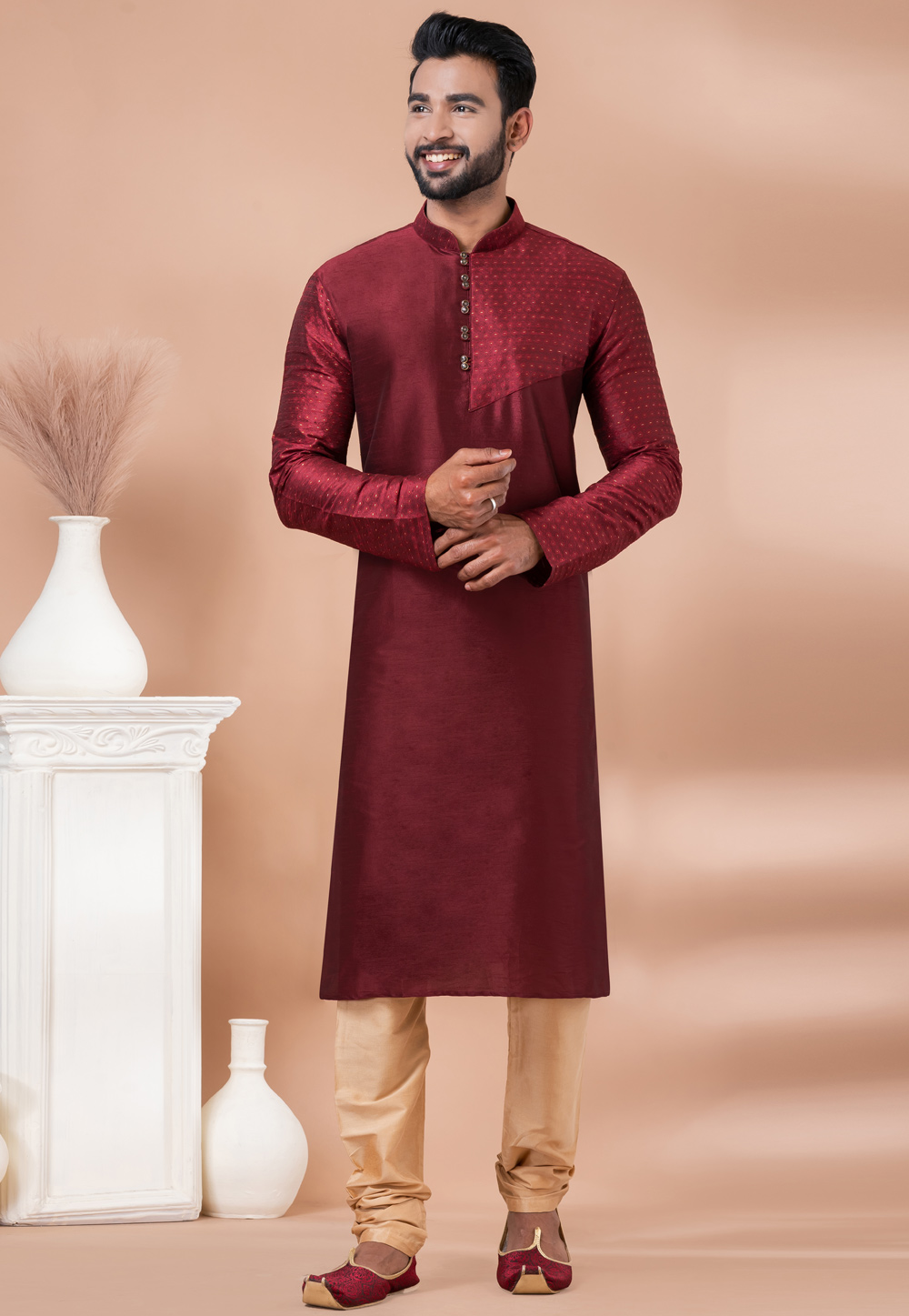 Maroon Viscose Jacquard Kurta Pajama 282567