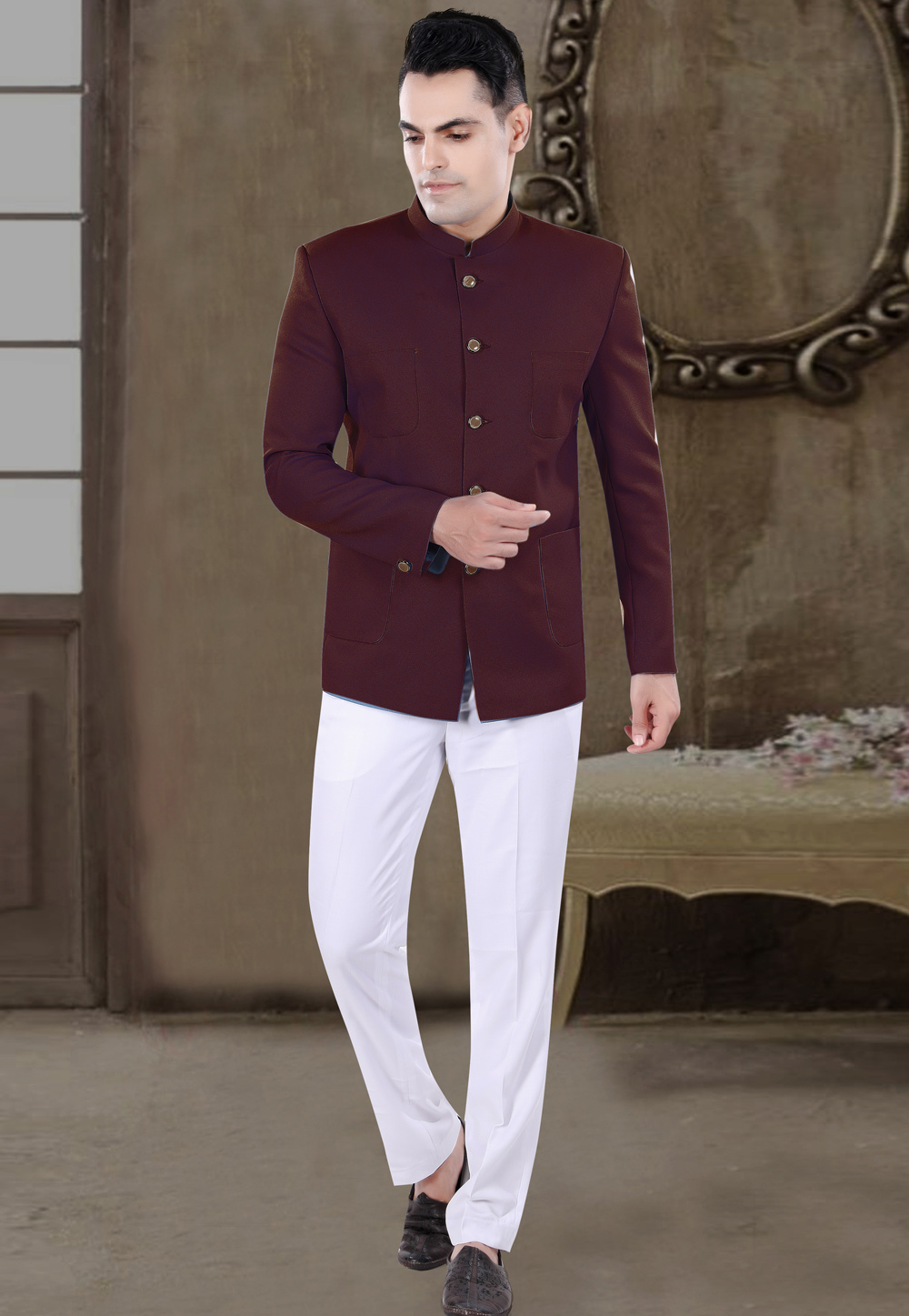 Maroon Viscose Jodhpuri Suit 306403