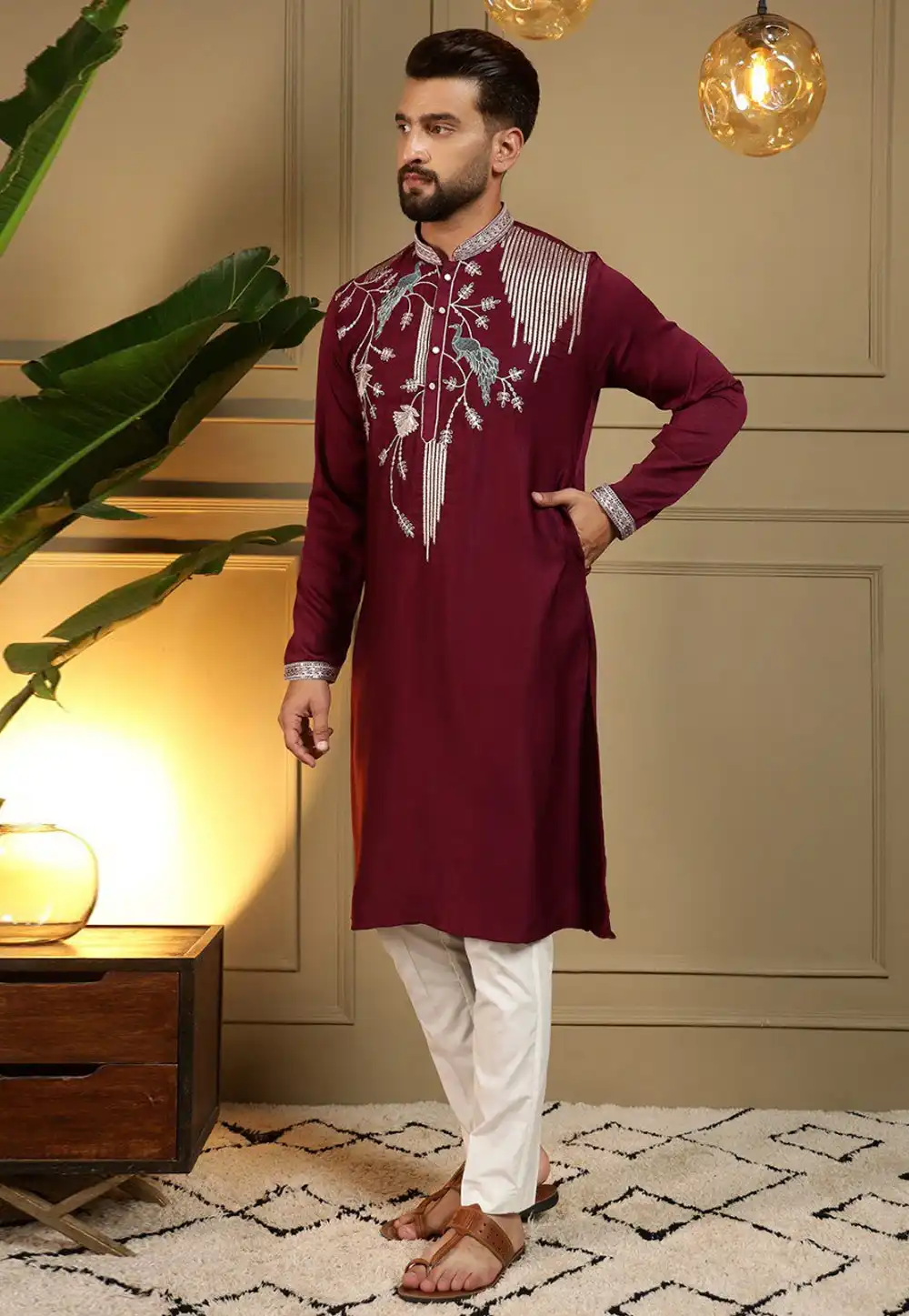 Maroon Viscose Kurta Pajama 325863