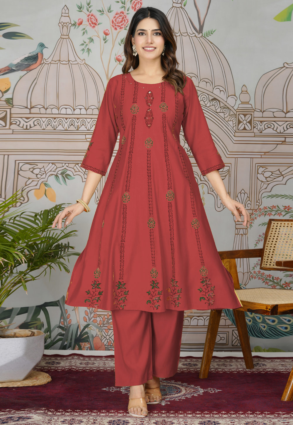 Maroon Viscose Kurta Set With Pent 309094
