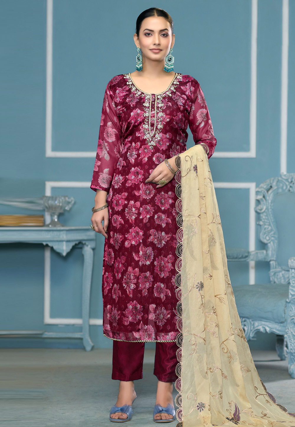 Maroon Viscose Pakistani Suit 307421