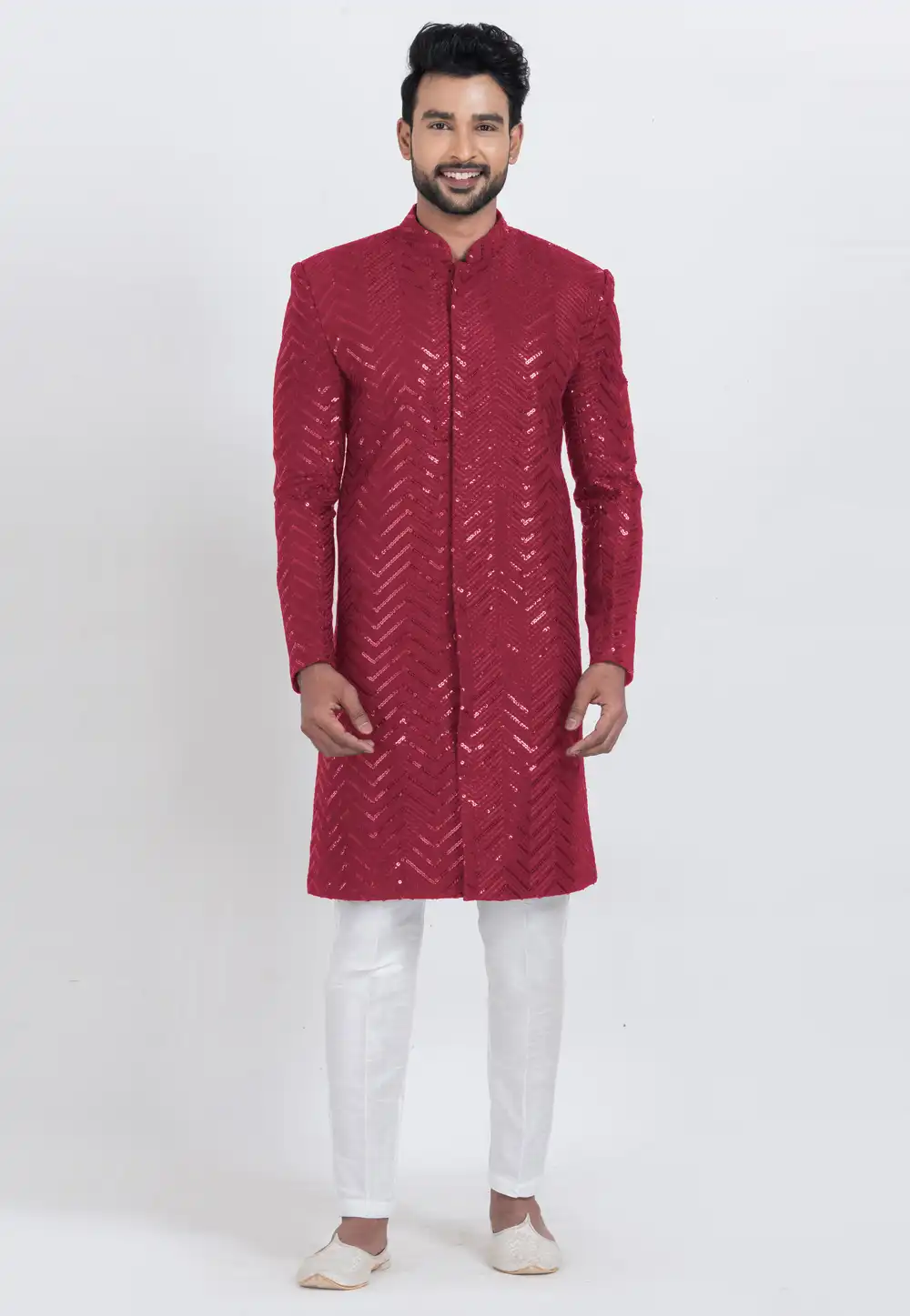 Maroon Viscose Rayon Indo Western Suit 306382