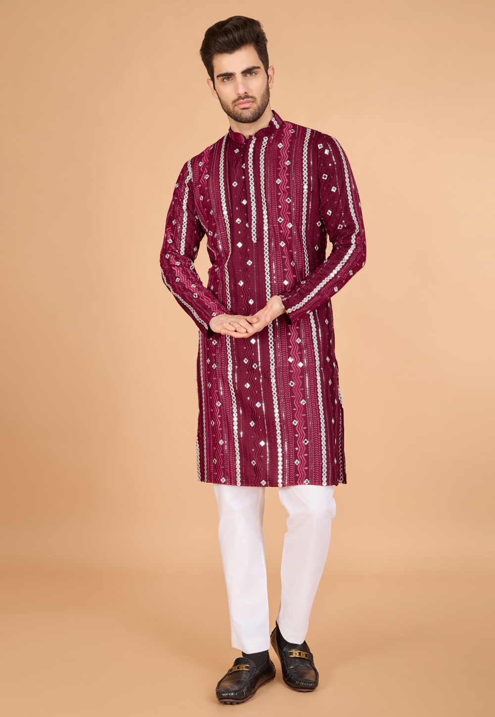 Maroon Viscose Rayon Kurta Pajama 311680