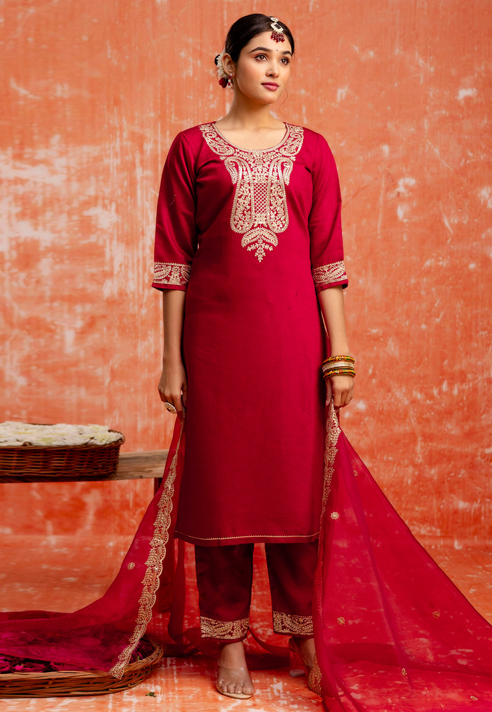 Maroon Viscose Rayon Readymade Pant Style Suit 311346