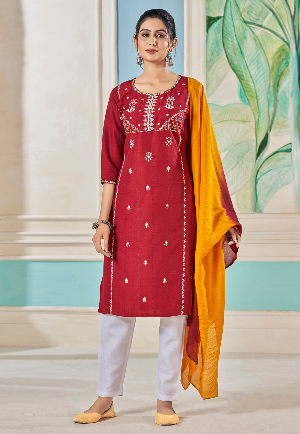 Maroon Viscose Readymade Pakistani Suit 281033