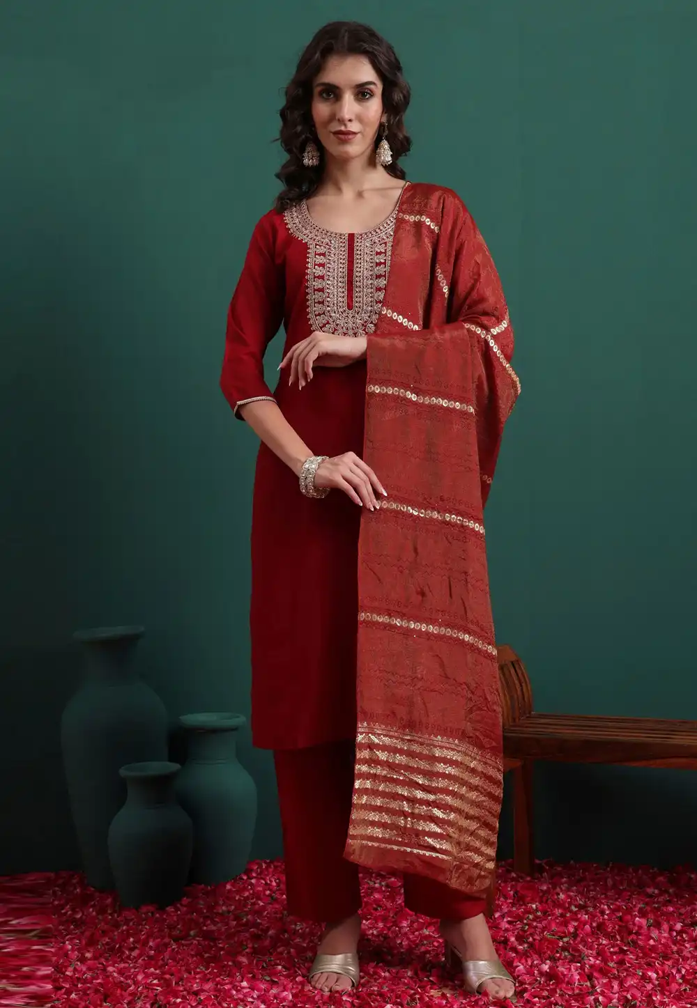 Maroon Viscose Readymade Pakistani Suit 324504