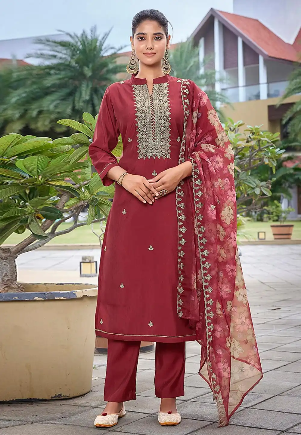 Maroon Viscose Readymade Pakistani Suit 324842