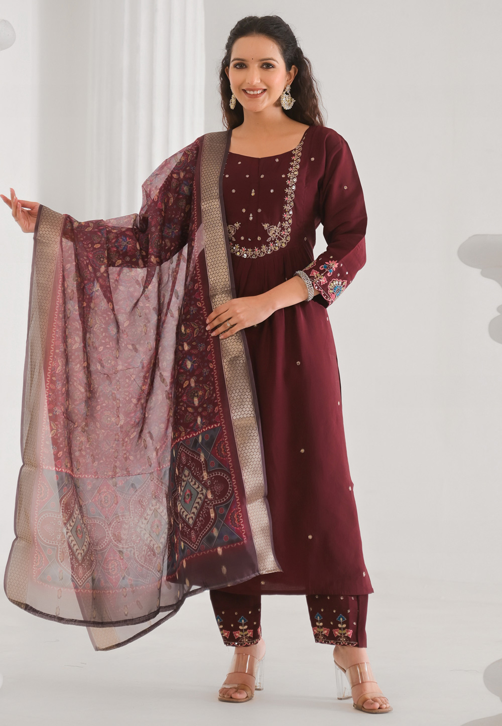 Maroon Viscose Readymade Pakistani Suit 308033