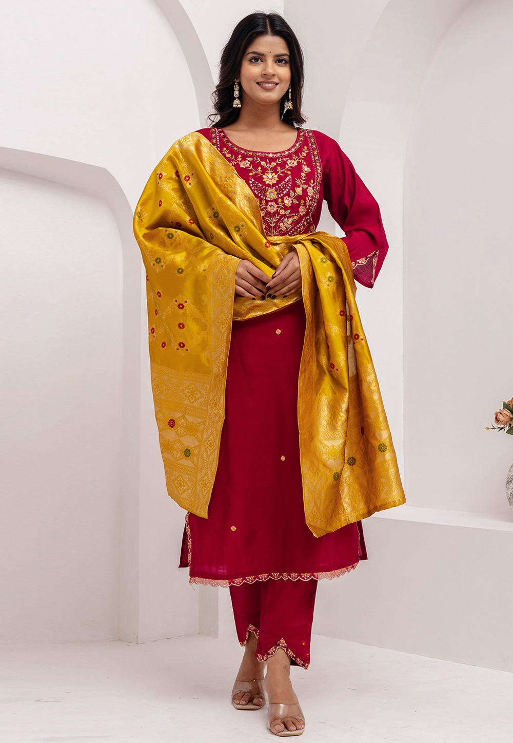 Maroon Viscose Readymade Pant Style Suit 308703