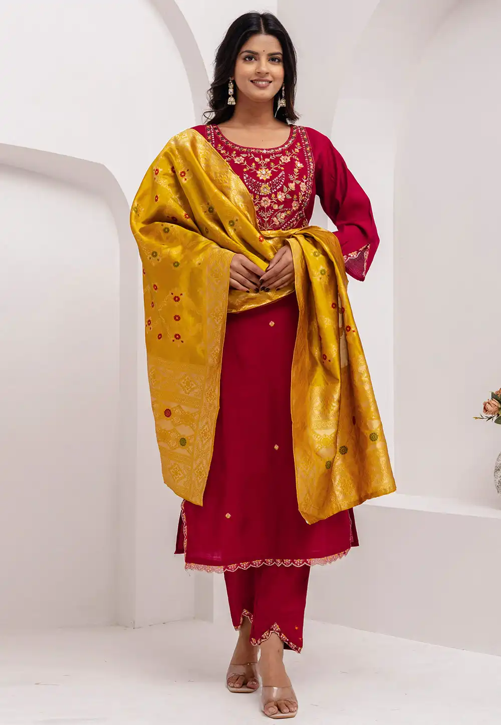 Maroon Viscose Readymade Pant Style Suit 308703