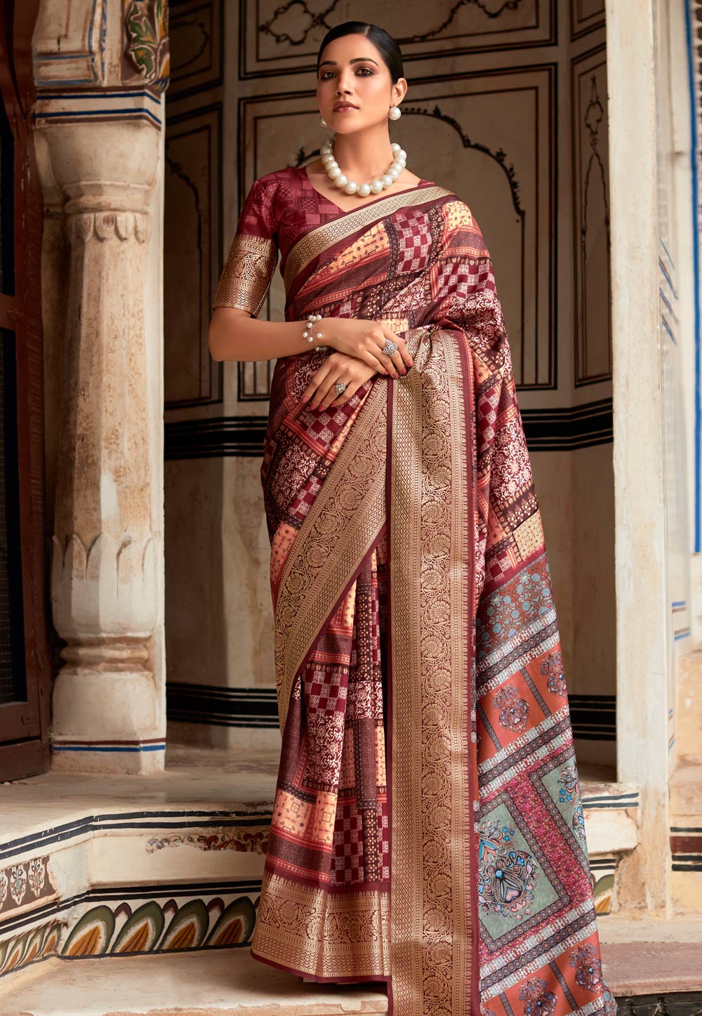 Maroon Viscose Saree With Blouse 281833