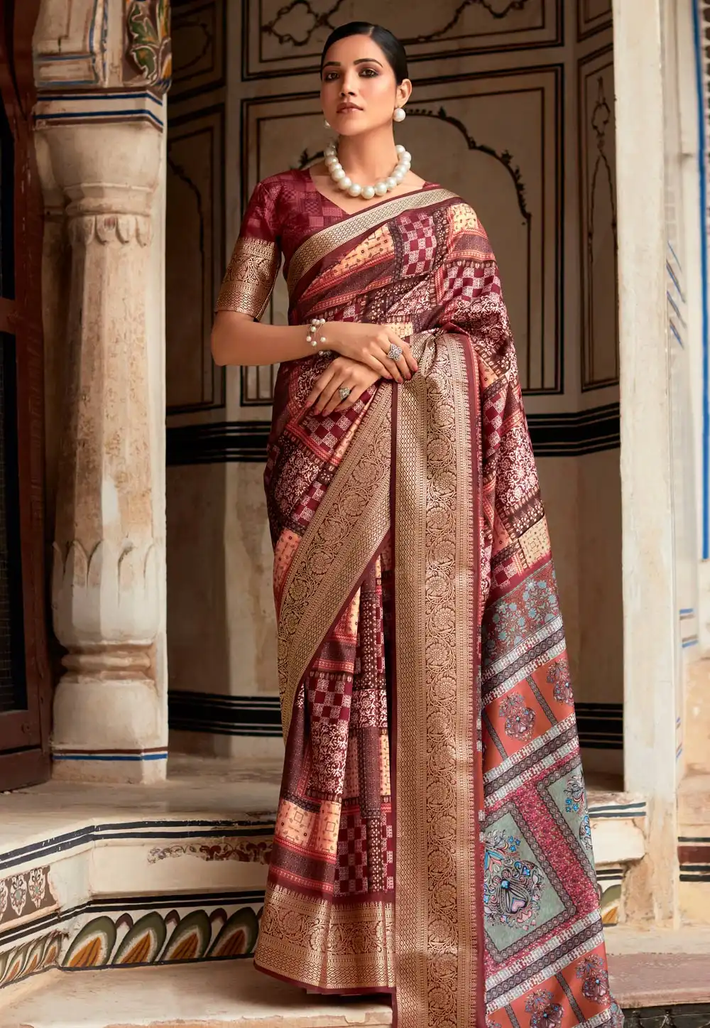 Maroon Viscose Saree With Blouse 281833