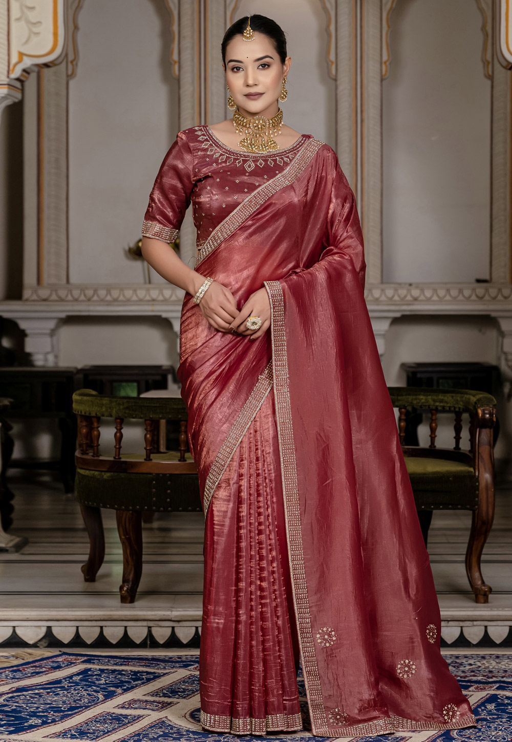 Maroon Viscose Saree With Blouse 309818