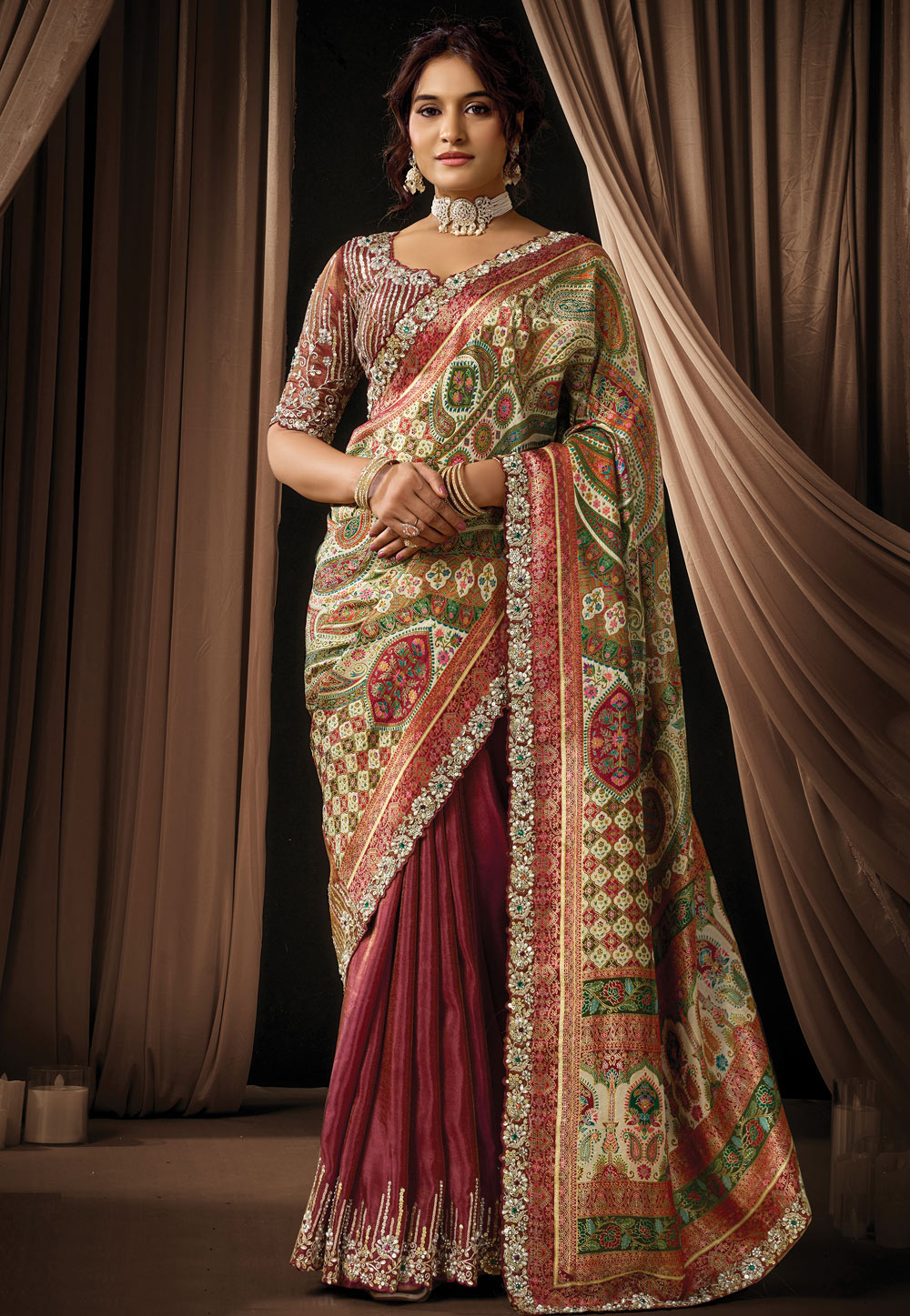 Maroon Viscose Shimmer Saree With Blouse 325745