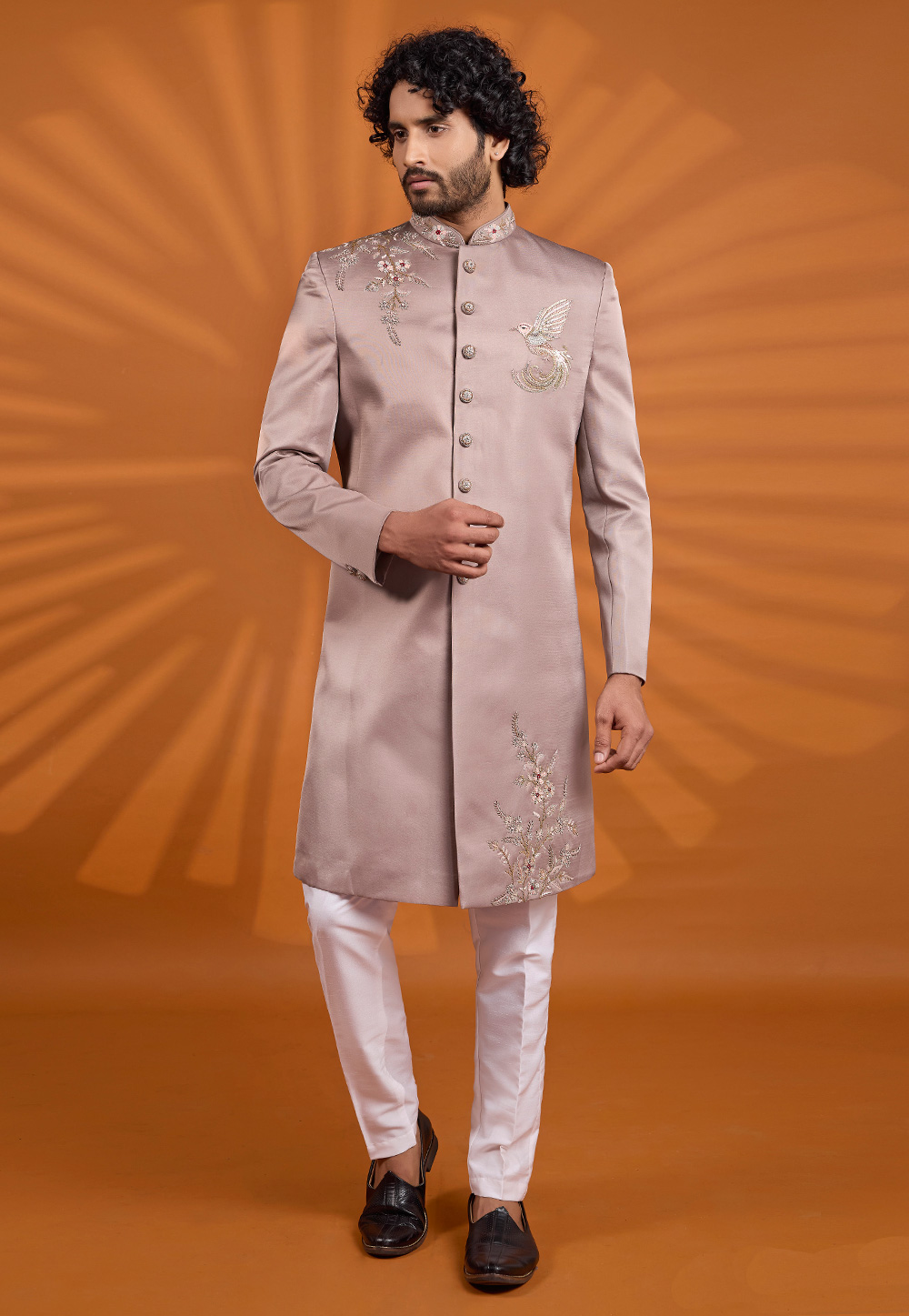 Mauve Art Silk Achkan Style Sherwani 330254