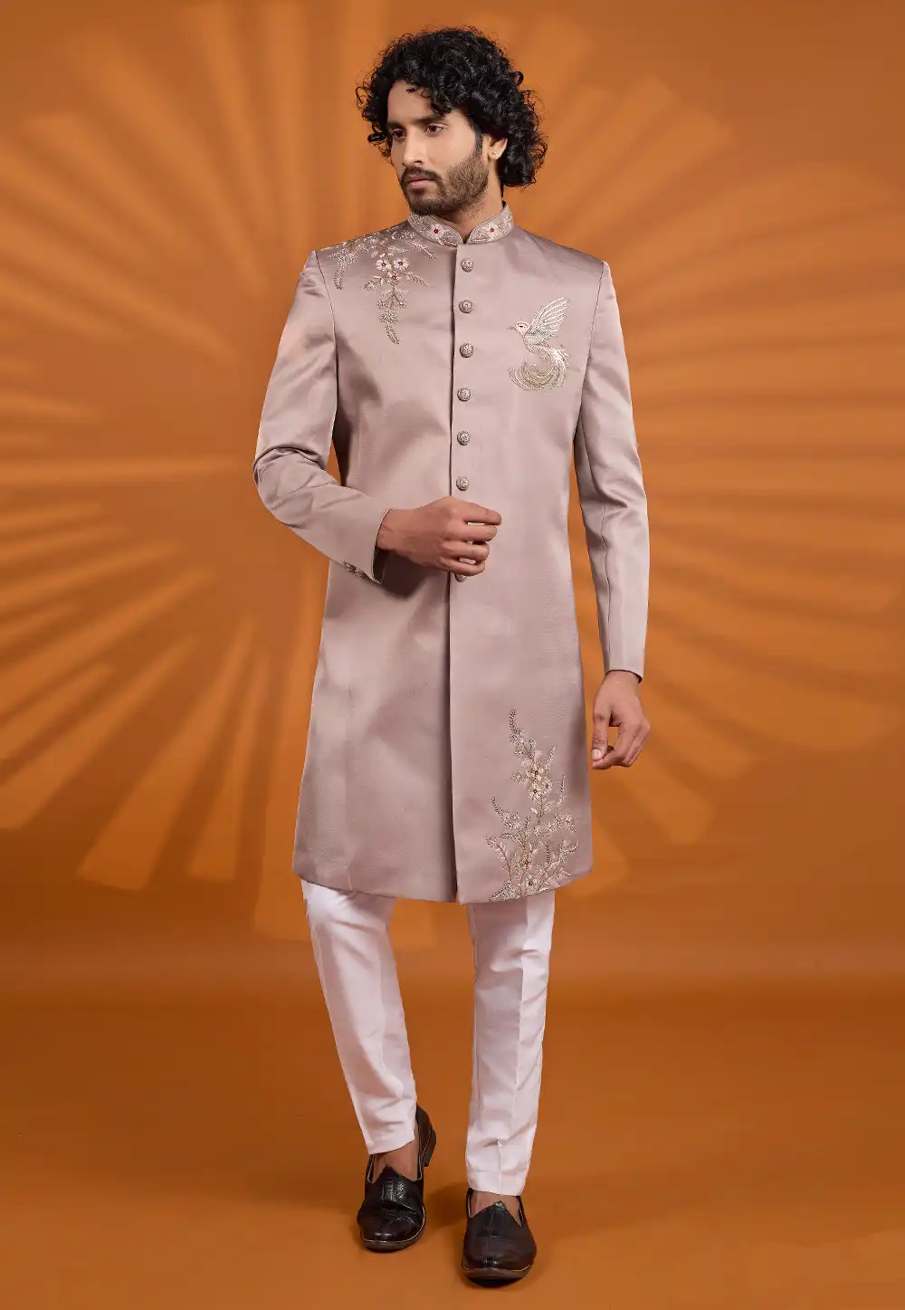 Mauve Art Silk Achkan Style Sherwani 330254