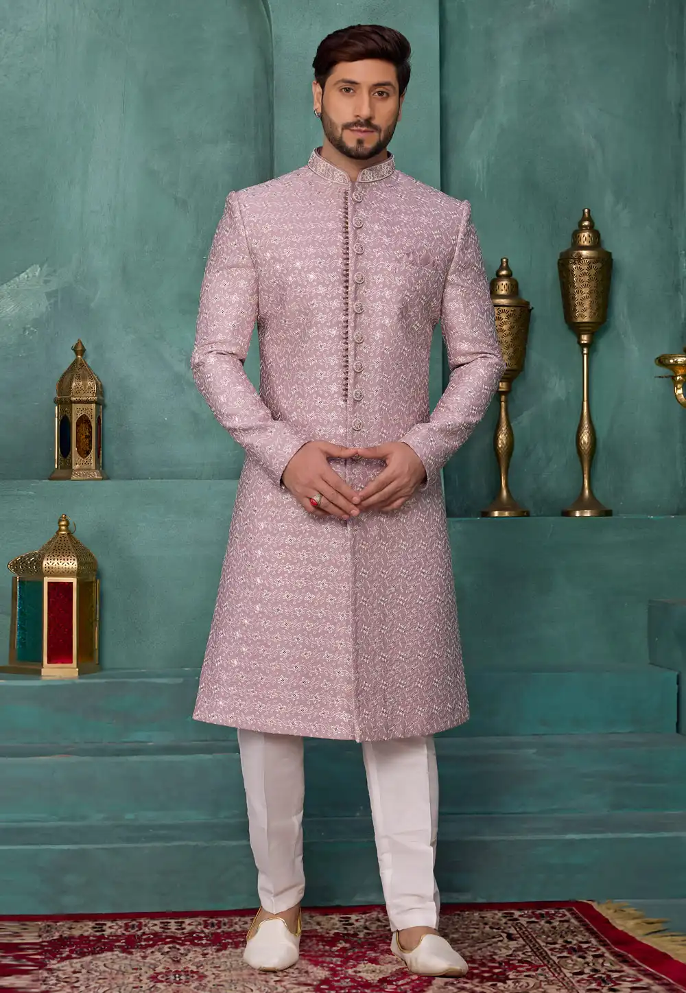 Mauve Art Silk Achkan Style Sherwani 327050